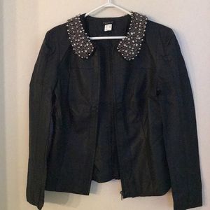 Venus Faux Leather Jacket Beaded Collar